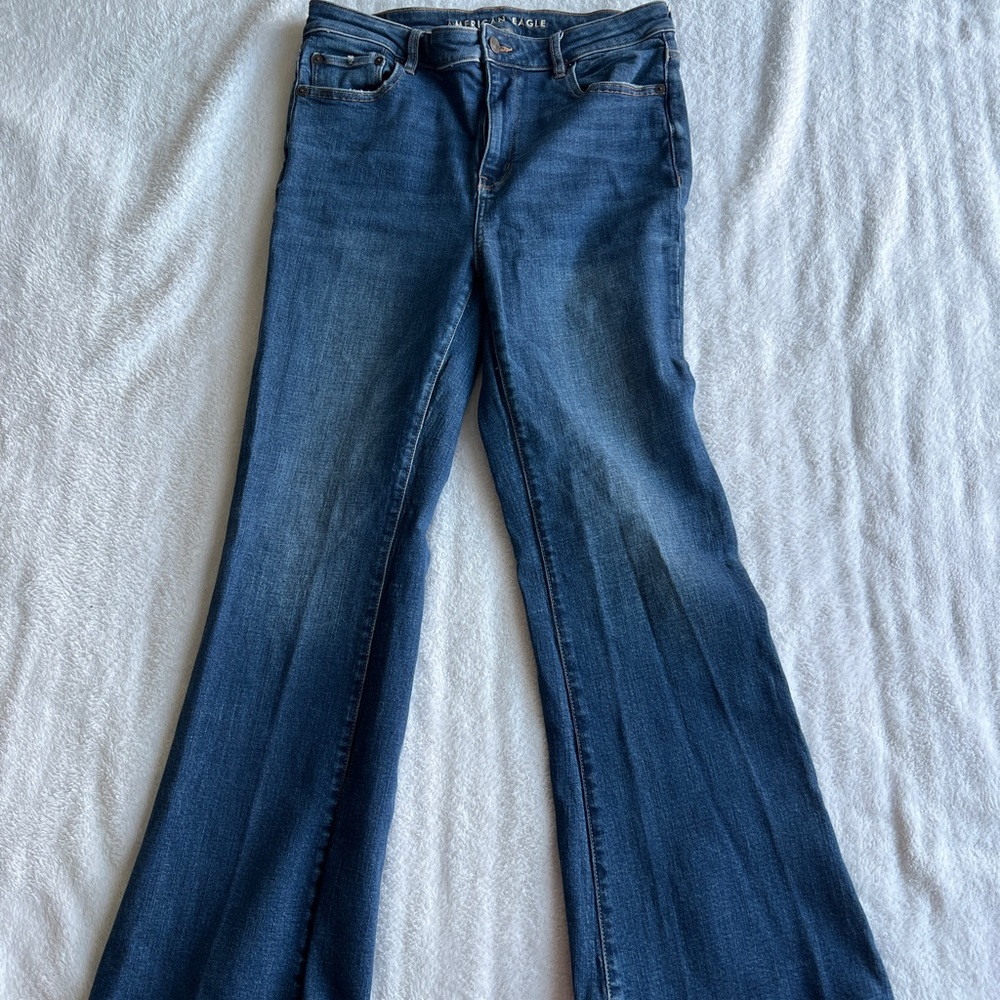American Eagle Outfitters Blue Flare Wide Leg Jeans